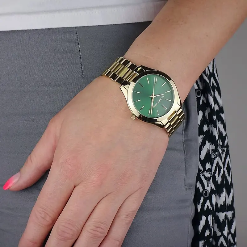 Michael Kors Slim Runway Green Dial Ladies Watch- MK3435